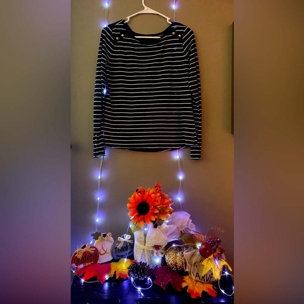 💁‍♀️ White House black market long sleeve striped shirt with silver buttons 😍